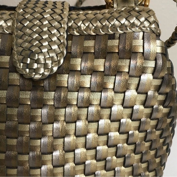 Bags by Warren Reed Vintage Gold Bronze Faux Leather Woven Braided Strap Retro - Picture 5 of 14